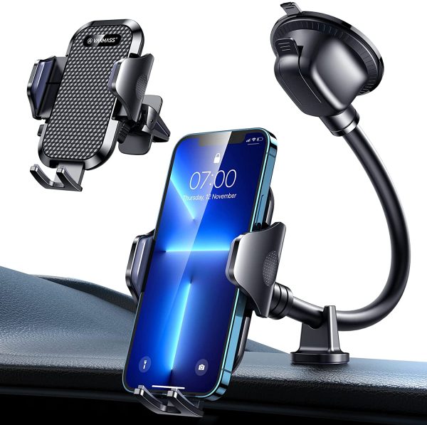 Car Phone Holder Windscreen Mount, [Stronger Suction] Shock-absorbing Mobile Phone Holder for Cars Dashboard Vent Universal Automobile Cradle Stand Compatible with iPhone Samsung - Image 6