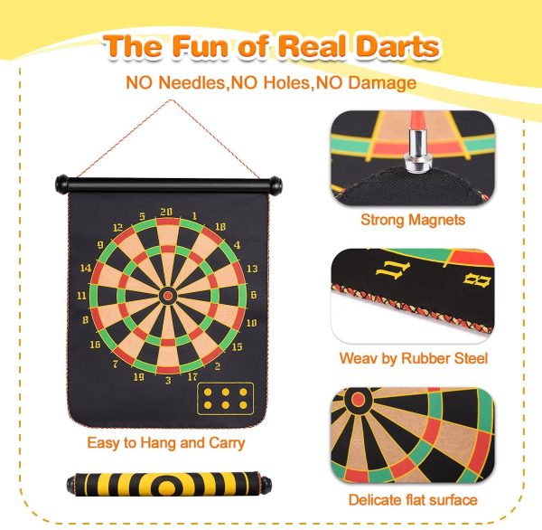 LET'S GOT! Powerful Double-Sided Magnet 15''Dart Board Set (6 pcs darts) - Garden Toys & Ideal Gift - Image 5