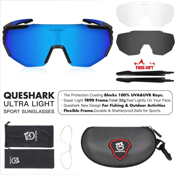 Queshark Cycling Glasses Polarized Sports Sunglasses for Men Women 3 or 5 Lens - Image 4