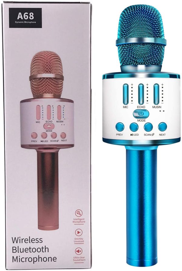 Microphone for Kids, Kids Microphone for Singing with LED Lights, Bluetooth Microphone Wireless with Speaker, Kids Karaoke Machine with Portable Microphone (MKF04-BU) - Image 2