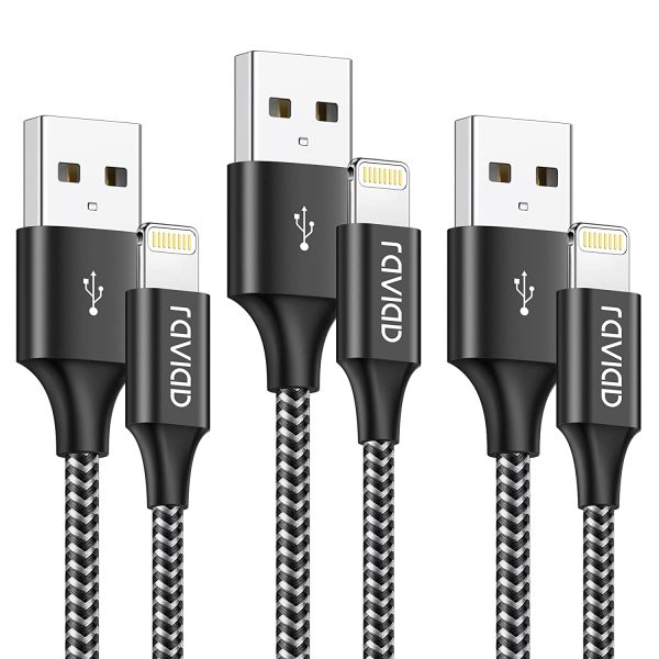 RAVIAD iPhone Charger Cable 3Pack 1M/3.3FT [MFi Certified] Nylon Braided Lightning Cable Fast Charging & Sync iPhone Charger for iPhone 13 12 11 Pro Max X XS XR 10 8 8 7 Plus 6 6s 5s 5 SE 2020, Black - Image 2