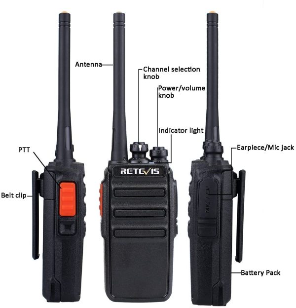 Retevis RT24 Walkie Talkies PMR446 License-free Two Way Radio 16 Channels Scan TOT with USB Charger and Earpieces (Black, 2 Pairs) - Image 6