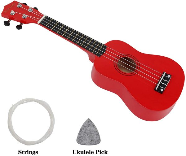 Display4top 21 Inch Soprano Ukulele,Professonial Ukele for Kids Bundle with Gig Bag, Picks,Extra Strings (Red) - Image 5