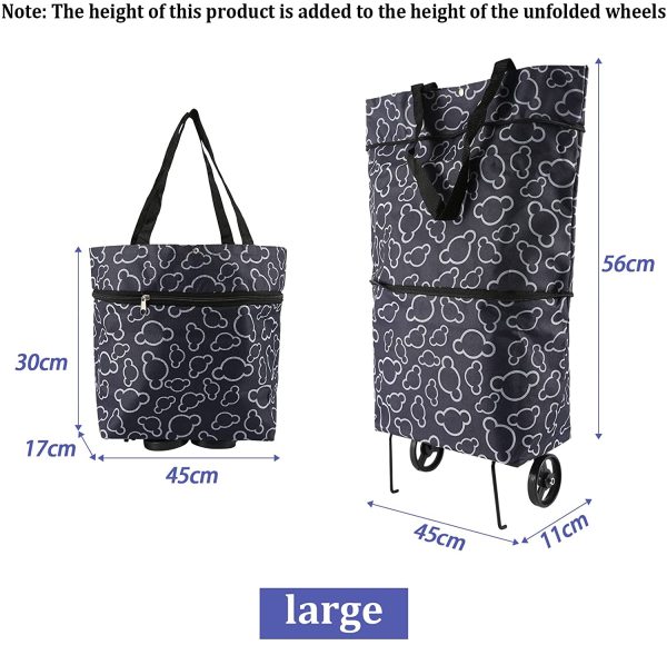 Foldable Shopping Bag with Wheels, Collapsible Trolley Bag on Wheels for Women, Reusable Shopping Trolley Dolly, Heavy-Duty Capacity Bag Gifts for Woman #7306 - Image 3