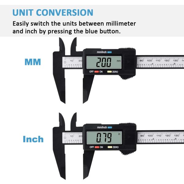 Digital Caliper, Adoric 0-6" Calipers Measuring Tool - Electronic Micrometer Caliper with Large LCD Screen, Auto-off Feature, Inch and Millimeter - Image 5