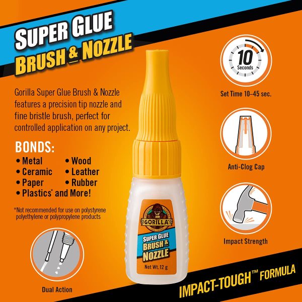 Gorilla 4044500 Super Glue 2-in-1 Brush & Nozzle Clear 12g (Pack of 6) - Image 3