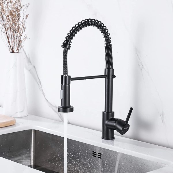 Kitchen Tap with Pull Down Sprayer,  High Arc Gooseneck Kitchen Sink Faucet, Single Handle Stainless Steel Mixer Tap (Black) - Image 6