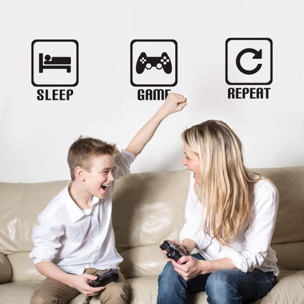 Eat Sleep Game Repeat Wall Sticker Gaming Gamer Wall Sticker Minecraft Game Room Decor Children Gift Nursery Boys Room Wall Vinyl Decal Lettering Stickers Home Decor - Image 3