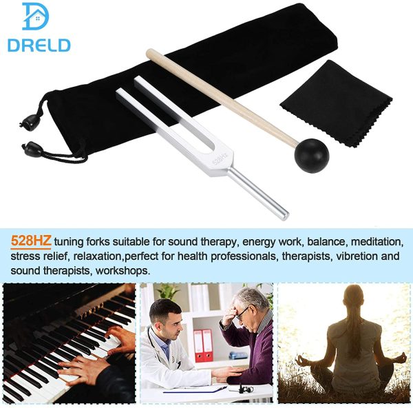 Dreld 528 Hz Tuning Fork with Silicone Hammer and Bag for DNA Repair Healing, Sound therapy, Perfect Healing, Musical Instrument, Balancing, Healers, Vibration - Image 5