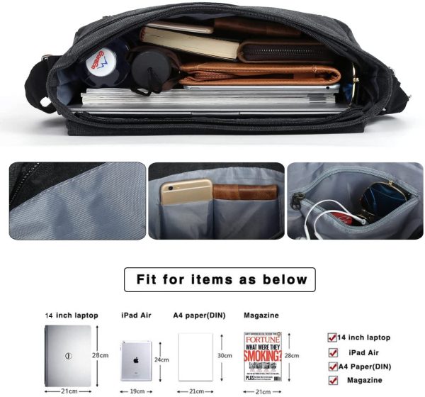 Eshow Men Messenger Bag canvas laptop Shoulder Bag for Men 14 inch Tablet Messenger Briefcase Work MacBook Pro Crossbody Bag Satchel for Casual Business School Travelling - Image 7