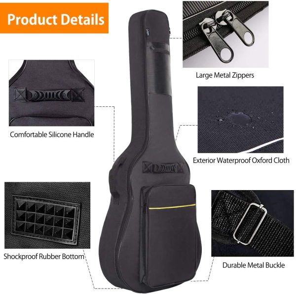 CAHAYA 40 41 Inch Acoustic Guitar Bag Waterproof Guitar Case Gig Bag 8MM Padding with Back Hanger Loop- Black Soft Case, CY0152 - Image 2