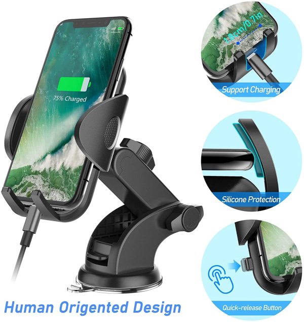 Blukar Car Phone Holder, Universal Car Phone Mount Cradle - 3 in 1 Super Stable for Car Dashboard/Windscreen/Air Vent - One Button Release and 360?? Rotation for All 4.7 to 6.7 inch Smartphones