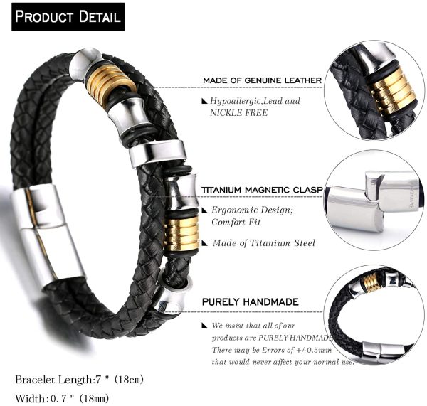 HALUKAKAH Kids ?? Honor Junior ?? Boy's Genuine Leather Bracelet 6-12 Y/O. Titanium Honor Gold Beads Golden Magnetic Clasp Size Adjustable 18-19.5cm with Free Giftbox - Image 7