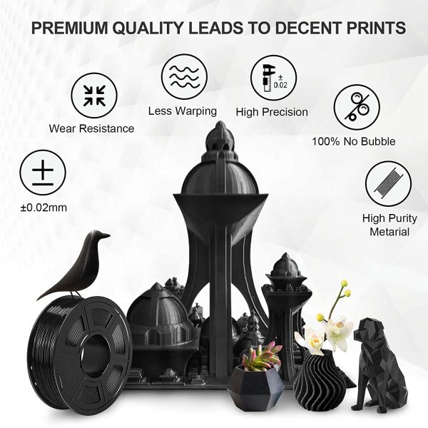 JAYO PLA+ 3D Printer Filament, PLA Plus Filament 1.75mm, Dimensional Accuracy +/- 0.02 mm, 1kg Spool (2.2 lbs), PLA+ Black - Image 2