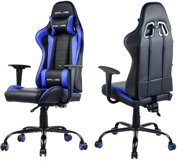 Gaming Chair Office Chair Swivel Heavy Duty Chair Ergonomic Design with Cushion and Reclining Back Support(Blue)