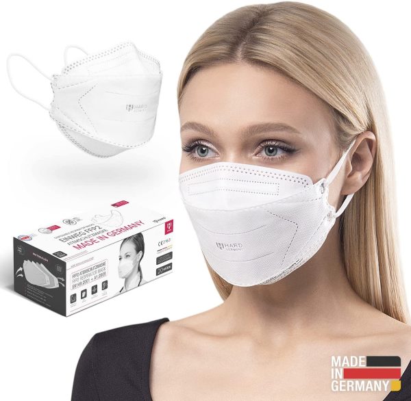 HARD FFP2 Face Mask 20 pcs, Made in Germany EN 149:2001+A:2009 Certified Masks, Antibacterial Copper Nano Technology Filters 99,5%, Individually Packed in PE Pouch ?C