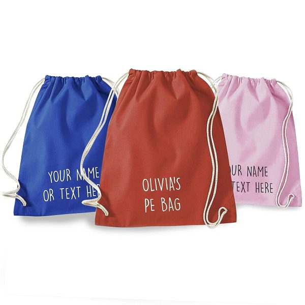 Personalised Cotton Drawstring Bag PE Gym Kit School P.E Kids Sport Rucksack New - Image 6