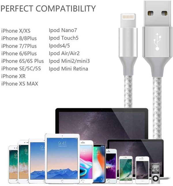 iPhone Charger Cable Lightning Cable 3Pack 3FT/1M Fast Charging & Sync Wire Compatible with iPhone XS/XR/X/8/7/6/5, iPad Pro/Air/mini and More - Image 4