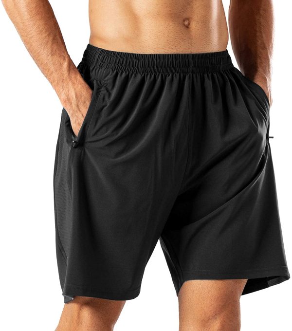 HMIYA Men's Casual Sports Quick Dry Workout Running or Gym Training Short with Zipper Pockets