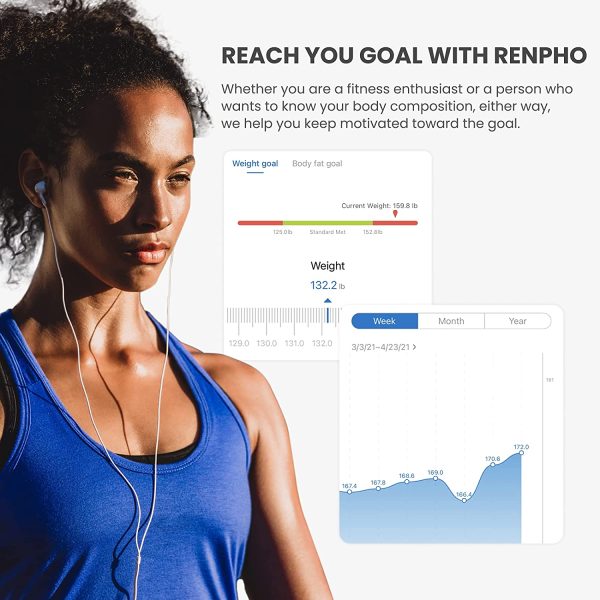 RENPHO Body Fat Scale Bluetooth, Digital Body Weight Bathroom Scales Weighing Scale Smart BMI Scales, Body Composition Monitors with Smartphone App, Black - Image 3