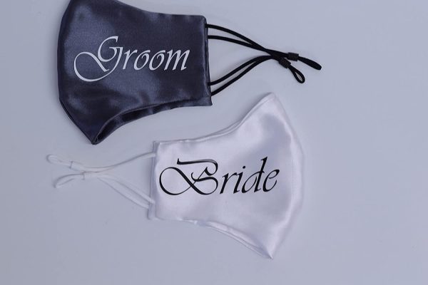 Details about Satin Bride and Groom, Just Married Mr and Mrs, fully customisable Wedding face masks (Black, Bride)