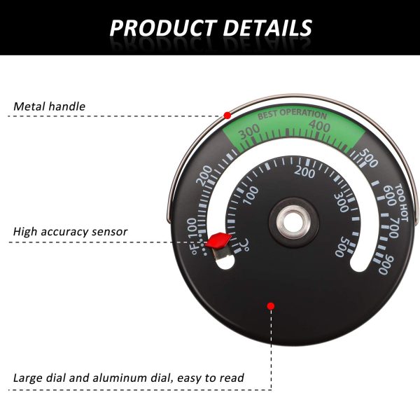 Magnetic Stove Thermometer Fire Stove Thermometer Gauge for Wood Log Chimney Oven Temperature Meter (1)