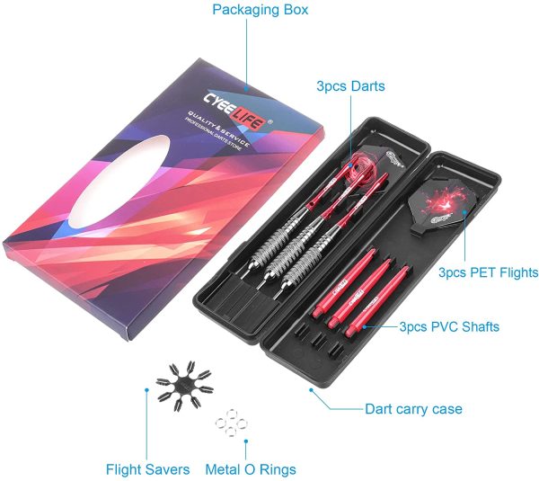 CyeeLife Steel Tip Darts Set with Case s,Flight Protectors,Aluminium shafts&PVC Shafts with Metal O Rings - Image 3