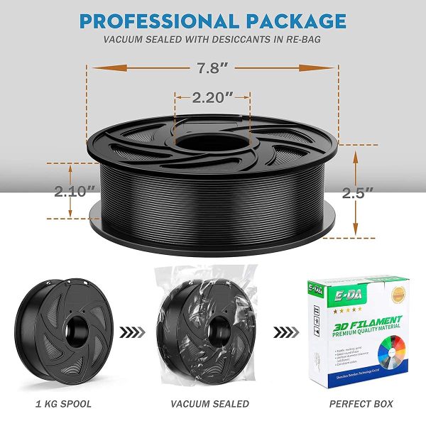 E-DA Flexible TPU Filament 1.75mm 1kg 3D Printer Filament TPU 3D Printing Materials Dimensional Accuracy +/- 0.05mm Black - Image 4