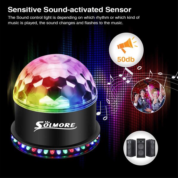 Disco Lights SOLMORE 51 LEDs Party Stage Lights 12W RGB Disco Ball Light Sound Activated Automatic Lighting Strobe lights Unique Sequential Flashing Effect for Kids Festival Birthday Party Bar UK Plug