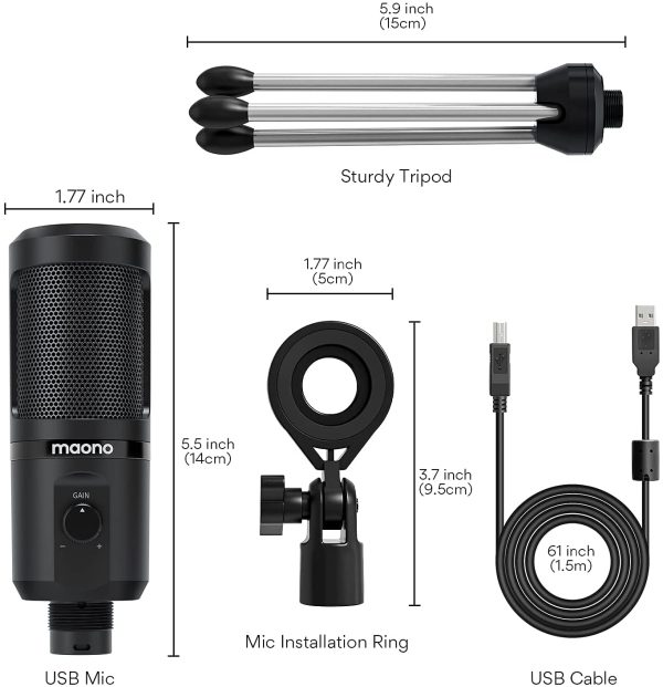 Podcast Microphone,MAONO AU-PM461TR 192KHZ/24BIT Metal USB Condenser Cardioid PC Mic with Professional Sound Chipset for Streaming, YouTube, Voice Over, Studio/Home Recording - Image 2