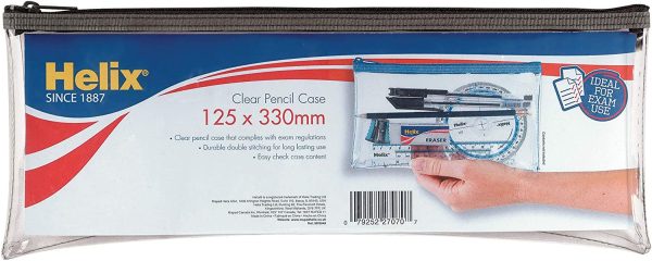 Large Clear Pencil Case - 125mm x 330mm (Pack of 12 in Assorted Colours) & Oxford 12 inch 30cm Shatter Resistant Ruler - Image 3