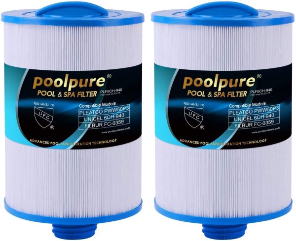 poolpure Spa Filters for Hot Tub, Replacement for Unicel 6CH-940, Pleatco PWW50P3, PWW50-P3, Filbur FC-0359, Waterway Plastics 817-0050, 25252, 378902, 03FIL1400, 2 Pack