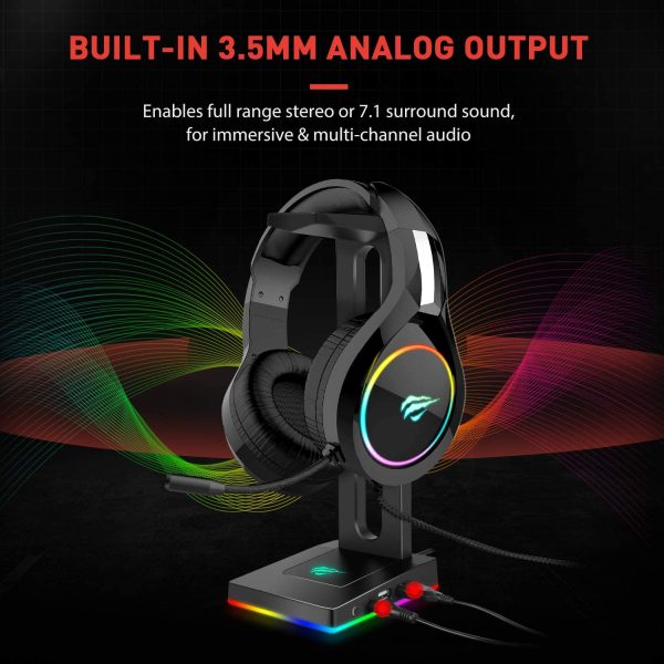 havit RGB Headphone Stand with 3.5mm AUX and 2 USB Ports Desktop Headset Stand Durable Gaming Headphones Holder for PC Gamer Headphone Accessories, Black (TH630) - Image 5