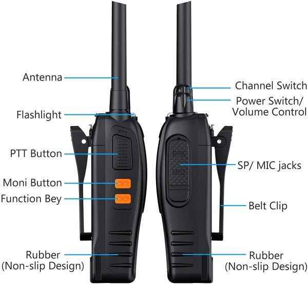 Rechargeable Walkie Talkie, 2Pcs Professional 2 Way Radio Long Range Portable Adult Walkie Talkies 16 Channel VOX Function Walkie Talky With Original Earpieces Perfect for Home Hotel etc - Image 4