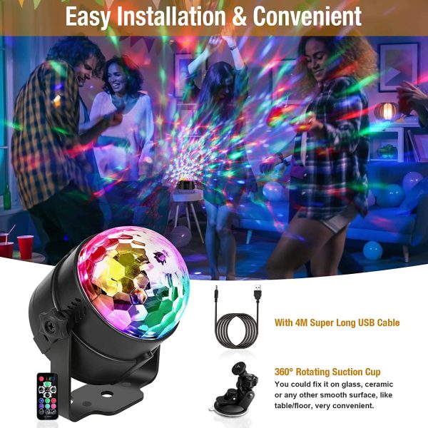 Disco Lights Disco Ball Party Lights, Sound Activated Party Lights with USB Cable, 360??Rotation Mirror Ball with Remote Control for Party Decorations Kids Birthday Family Gathering Xmas Dance