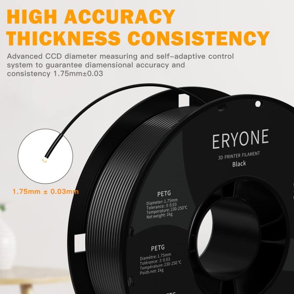 ERYONE PETG Filament, High Strength Filament PETG, 3D Printer Filament for 3D FDM Printing 1kg Black - Image 4