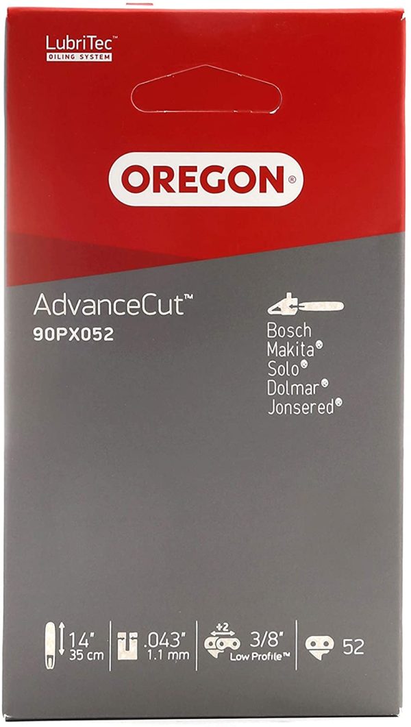 Oregon 90PX052E AdvanceCut? Saw Chain to fit 14-Inc Bosch, Karcher, Husqvarna, Makita Chainsaws, 52 Drive Links & 5.5mm Chain Sharpening and Bar Maintenance Kit for 3/8-Inch Chainsaw Chain