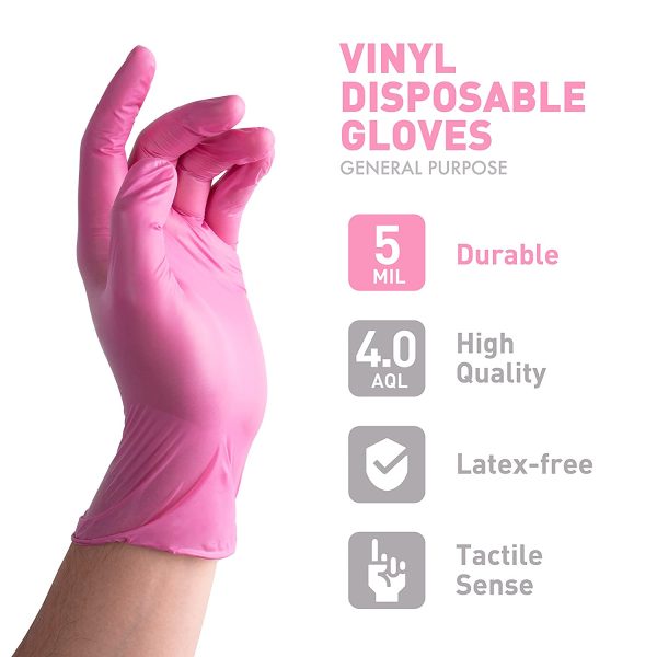 OKIAAS Pink Disposable Gloves XS|Latex-Free Vinyl Gloves for Household, Food Handling, Lab Work and More|Small,50 Counts/Box - Image 3