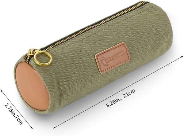 Canvas Simple Pencil Case Bag Pouch??Durable with Brass Zipper,Match Color Design-Green - Image 4