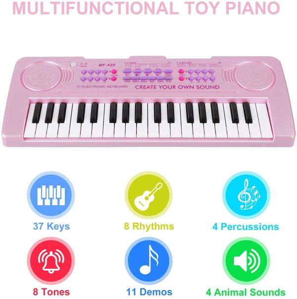 Piano Keyboard, 37-Keys Upgrade Color Electronic Kids Piano with 4 Animals Sound Portable Music Keyboard Educational Musical Piano Ideal Xmas Gifts for 3-8 Years Old Boys Girls Beginner (Shine Pink) - Image 3