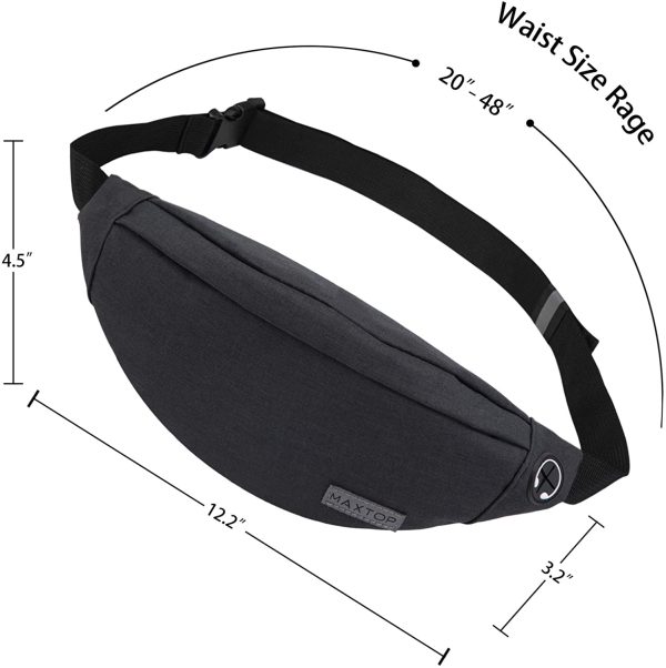 MAXTOP Bumbag Waist Fanny Pack Running Belt for Men Women Unisex Bum Bag with Headphone Jack and 4-Zipper Pockets Adjustable Belt for Outdoors Workout Hiking Gifts for Men Women