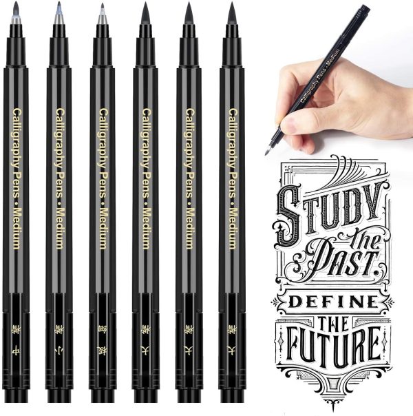 Calligraphy Pens Calligraphy set for Beginners Brush Pens -  6 Pack Caligraphy Beginners set Caligraphy Pens for Writing, Calligraphy Book, Bullet Journal Accessories, Black Pen Art Writing pens - Image 4