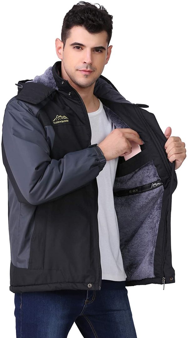 R RUNVEL Men's Waterproof Fleece Jacket Windproof Winter Coats - Image 6