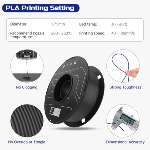 PLA Filament 1.75mm, 3D Printer Filament PLA Dimensional Accuracy +/- 0.03 mm 1kg Spool (2.2 lbs) Black - Image 3