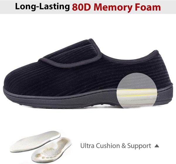 LongBay Men's Diabetic Wide Fit Memory Foam Slippers Comfy Warm Plush Fleece Arthritis Edema Swollen House - Image 3