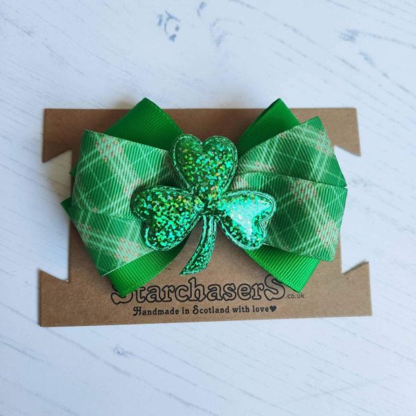 Lucky Green Shamrock Hair bow, Perfect for St Patricks day. 4" Bow on Alligator Clip. - Image 2