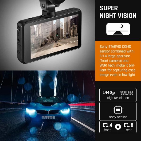 Dash Cam Front and Rear 1440P & 1080P ??Built with WIFI & GPS??Dual dash Cam (Single Front 1440P), Car Camera 3 Inch Touch Screen Dash Camera, Driving Recorder with Night Vision, 24H Parking Monitor - Image 4