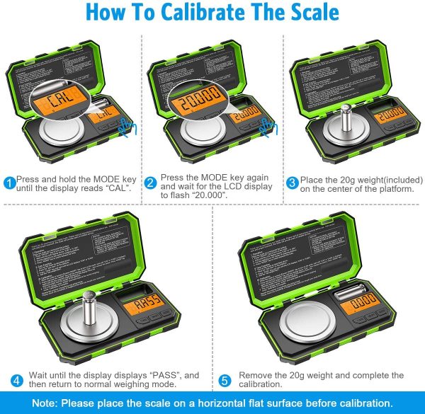 Digital Pocket Scale, 20g/0.001g Milligram Scale, Portable Jewelry Scale with 20g Calibration Weights and Tweezers, High Precision Scale with Tare and PCS Features for Chiristmas Green - Image 5