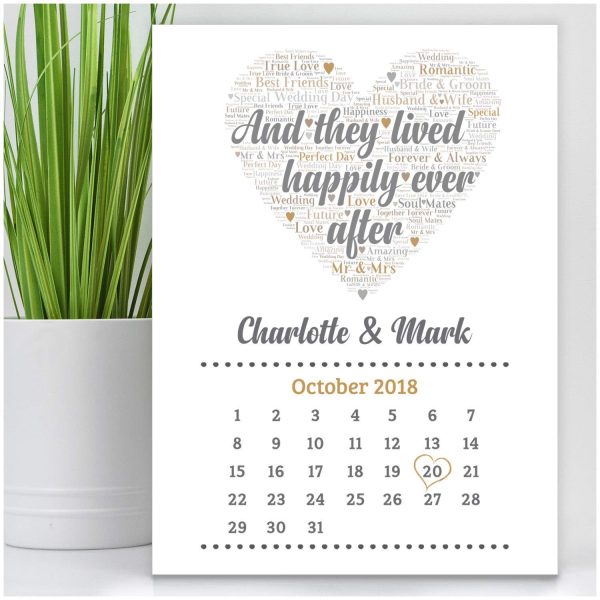 Personalised Wedding Gifts for Bride & Groom And They Lived Happily Ever After Wedding Calendar Date Keepsake Gifts - A5, A4, A3 Prints and Frames