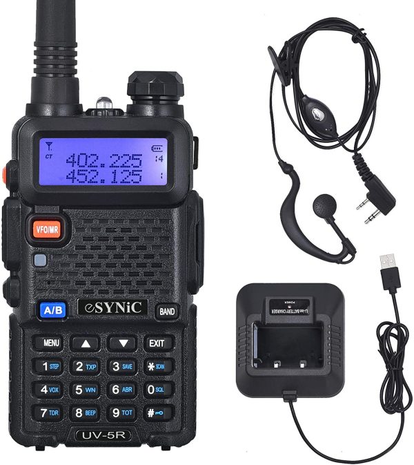 eSynic UV-5R Walkie Talkie Dual Band VHF/UHF with LED Display 128 Memory Channel with flashing Alarm and Radio Function Supports VOX for Construction Site Hotel Outdoor Adventure with USB Charge Base - Image 3